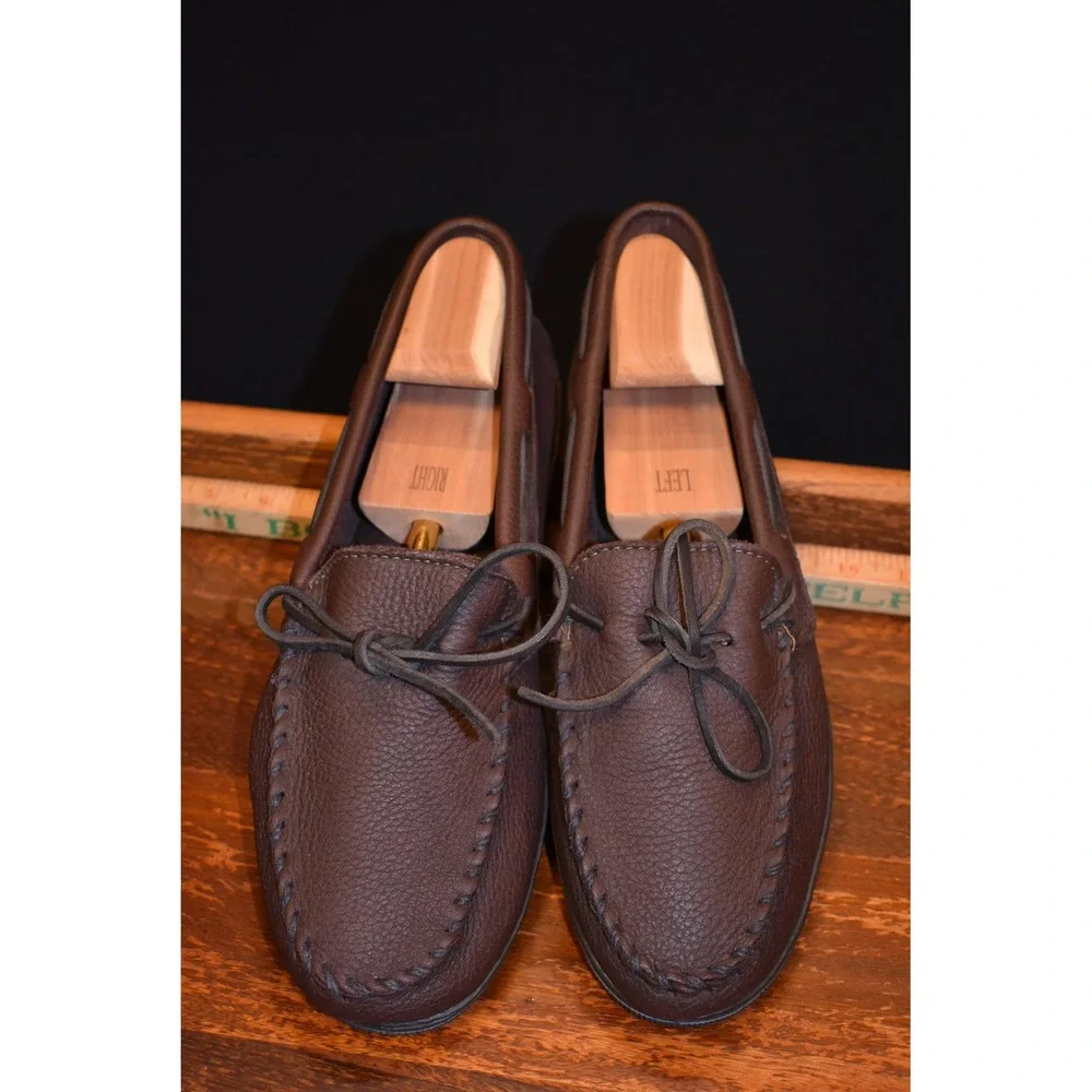 Minnetonka Moccasin Mens 13 Dark Brown Pebbled Leather Camp Mocs 702 Loafer